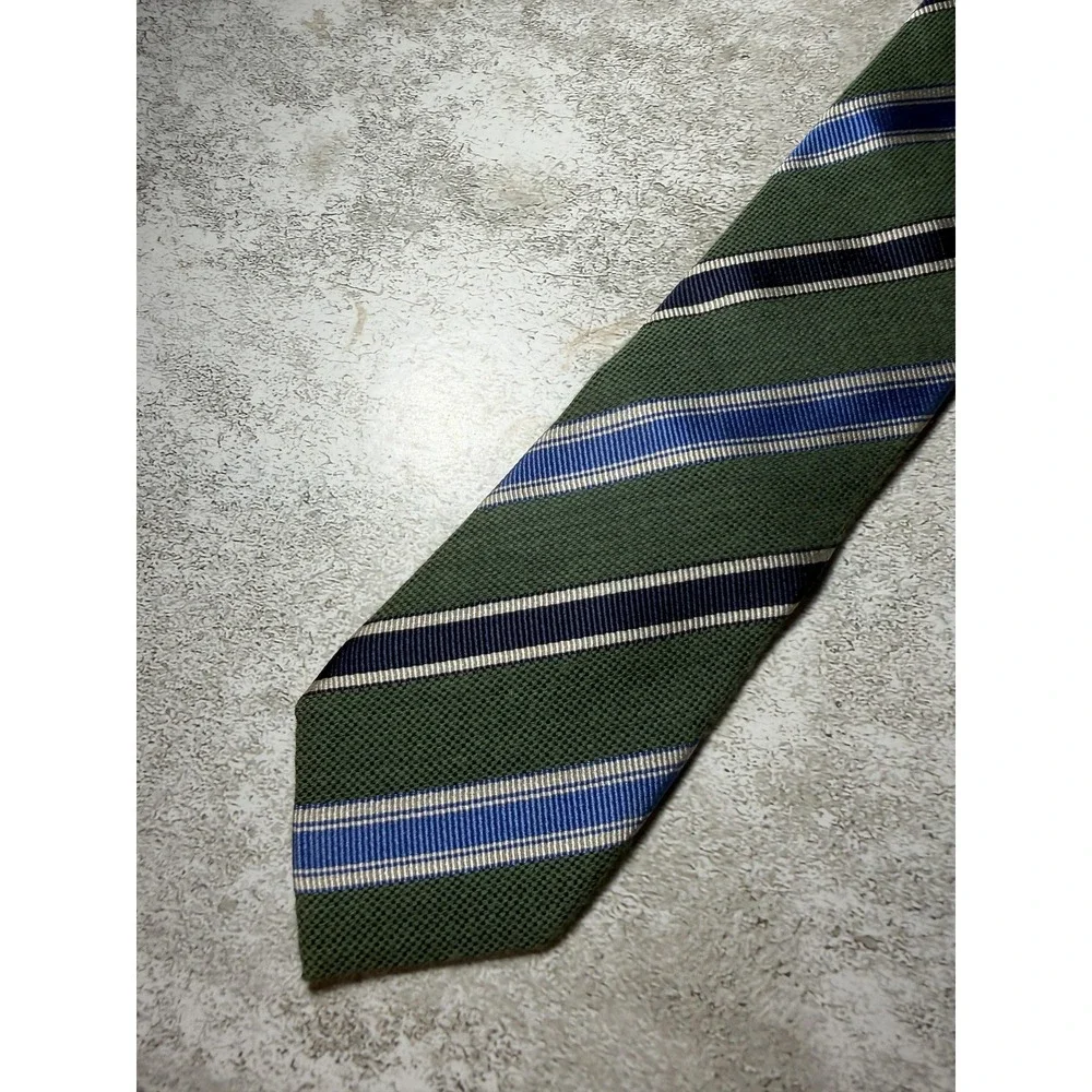 Banana Republic Silk Blend Tie Mens OS Green Striped Pointed Skinny Necktie